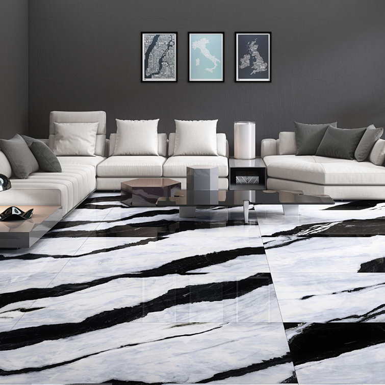 Panda White Large Polished Porcelain Rectangular Tile