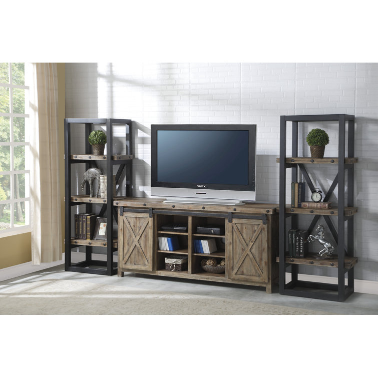 72'' Light Brown Reclaimed Wood Media Console with Cabinet