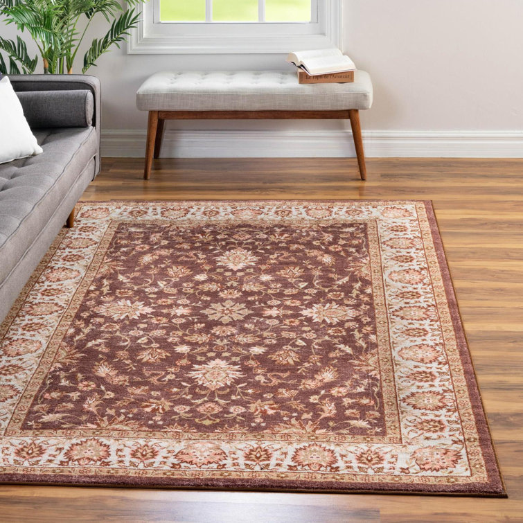 Coffee Brown Floral Synthetic Rectangular Area Rug