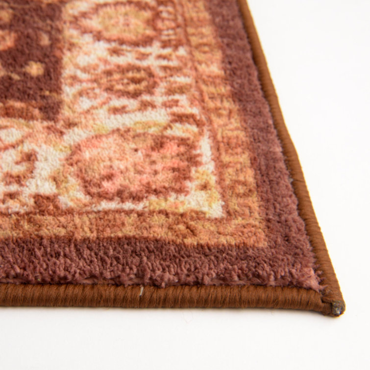 Coffee Brown Floral Synthetic Rectangular Area Rug