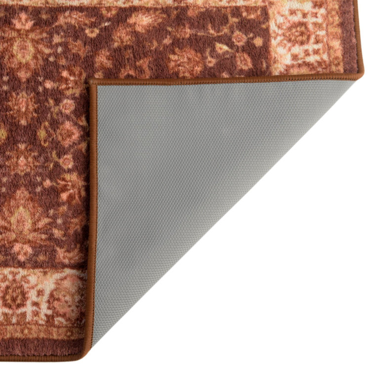 Coffee Brown Floral Synthetic Rectangular Area Rug