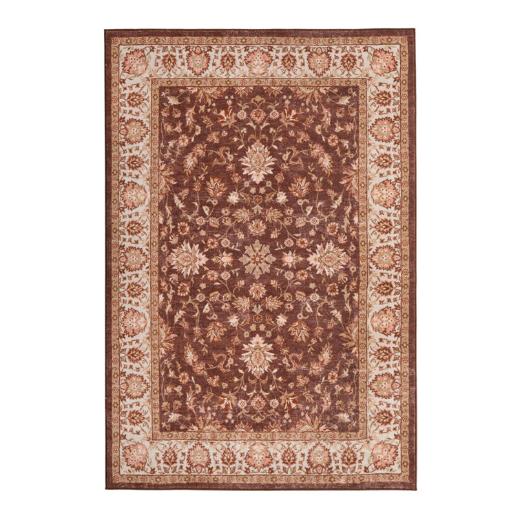 Coffee Brown Floral Synthetic Rectangular Area Rug