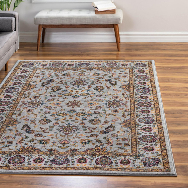 Gray Synthetic Medallion Flat Woven Rectangular Rug
