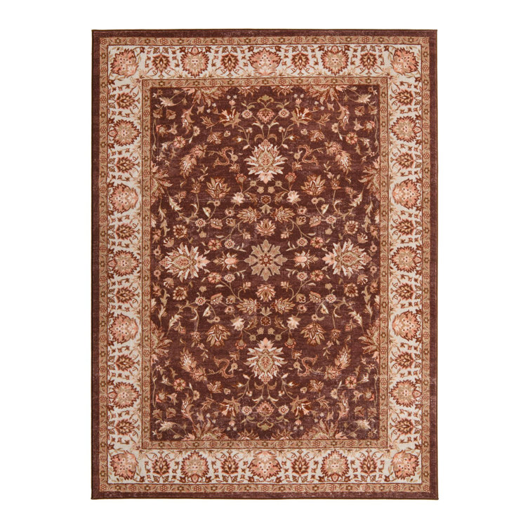 Ivory Floral Synthetic Runner Rug with Stain-Resistant Features
