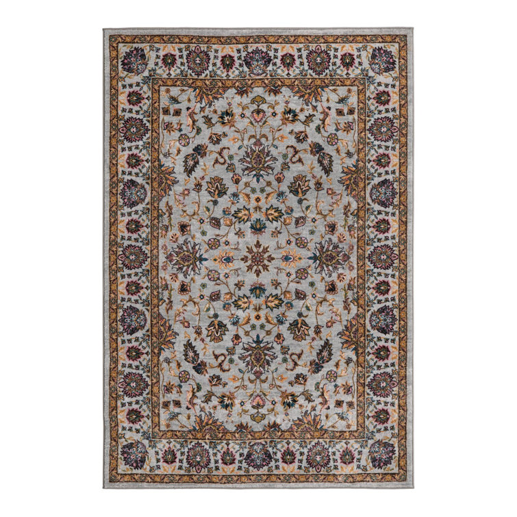 Gray Synthetic Medallion Flat Woven Rectangular Rug