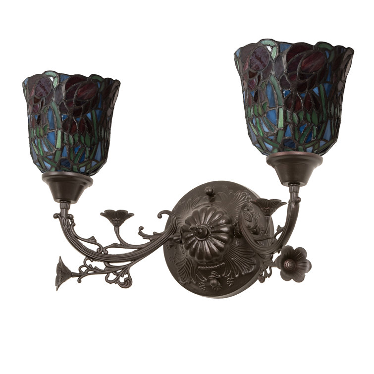 Rosebud Bronze 2-Light Dimmable Wall Sconce in Floral Design