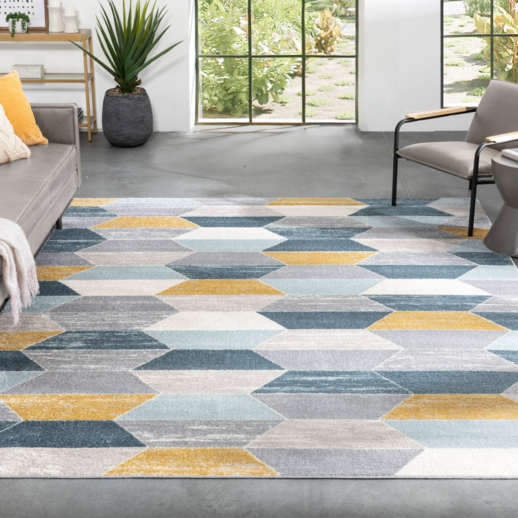 Mystic Blue Geometric Stain-Resistant Area Rug