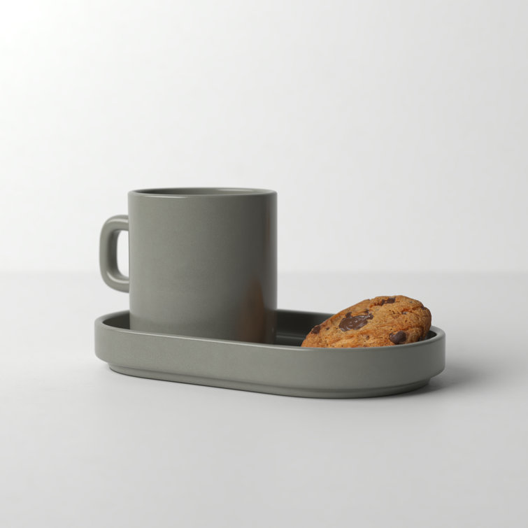 Pewter Matte & Glazed Ceramic Espresso Cup Set with Trays
