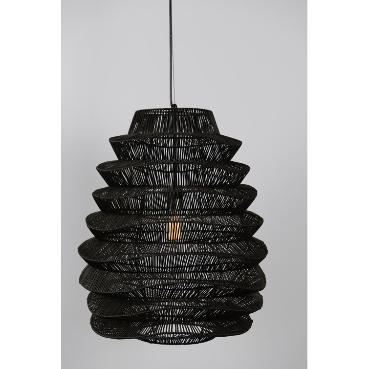 Barlow Black Rattan and Iron Pendant Light