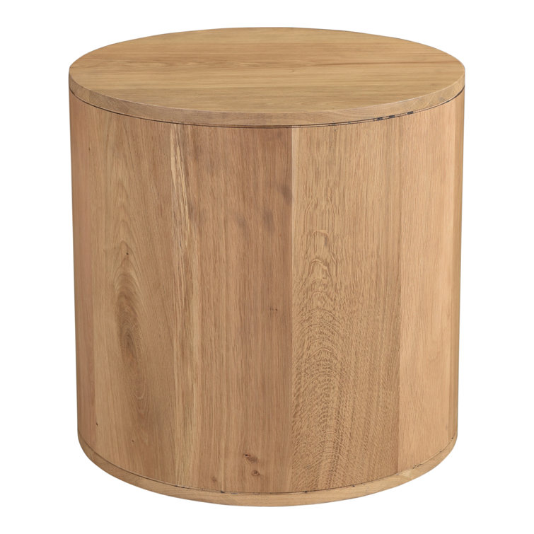 Scandinavian Solid Oak 2-Drawer Round Nightstand in Natural Brown