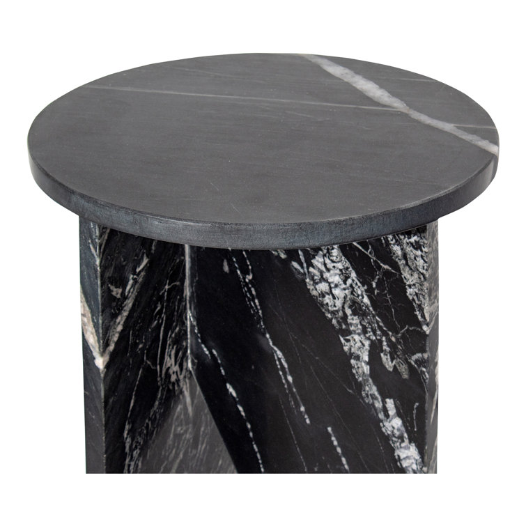 Black Marble Round Pedestal Accent Table
