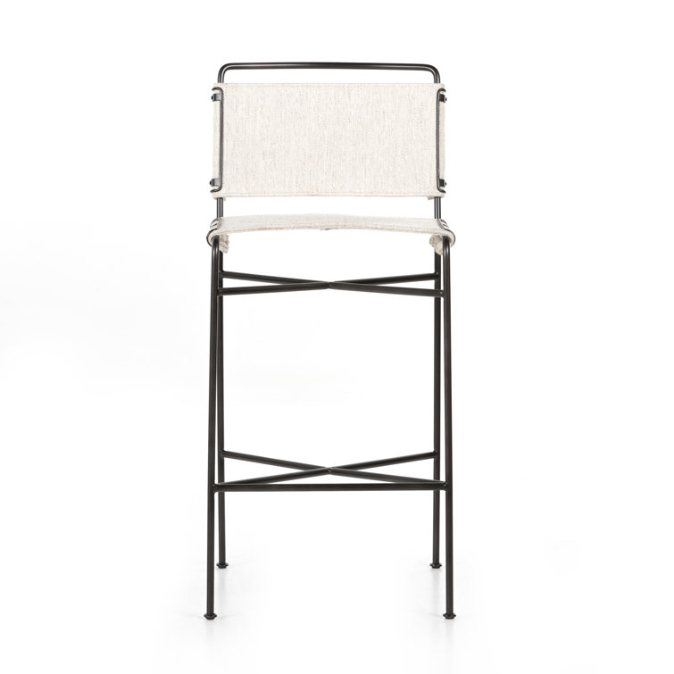Distressed Black Metal and Leather Bar Stool