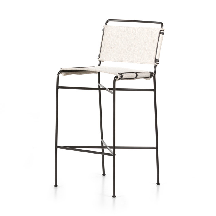 Distressed Black Metal and Leather Bar Stool