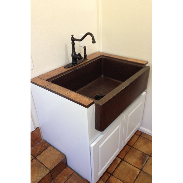 30" Hammered Copper Farmhouse Drop-In Kitchen Sink with Accessories