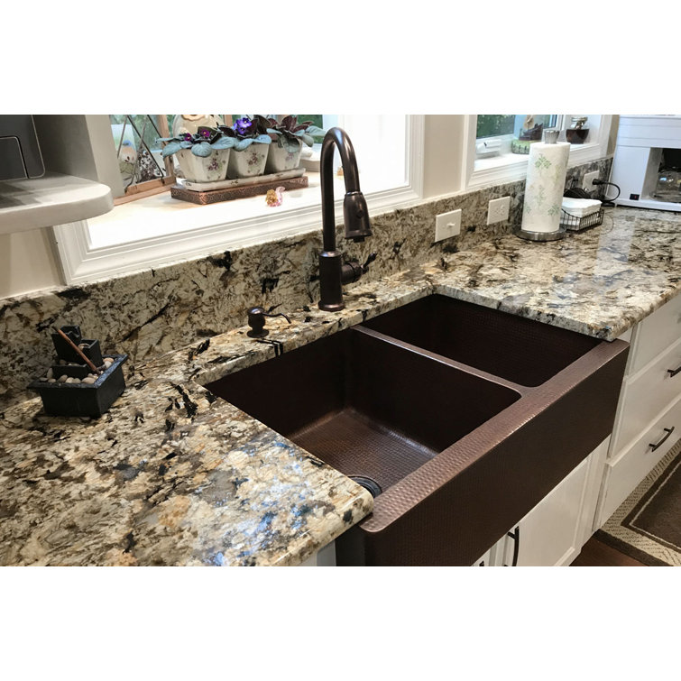 33" Hammered Copper Farmhouse Double Basin Kitchen Sink