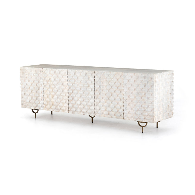 Aiden White Wash Mango Wood 82" Media Console with Cabinet