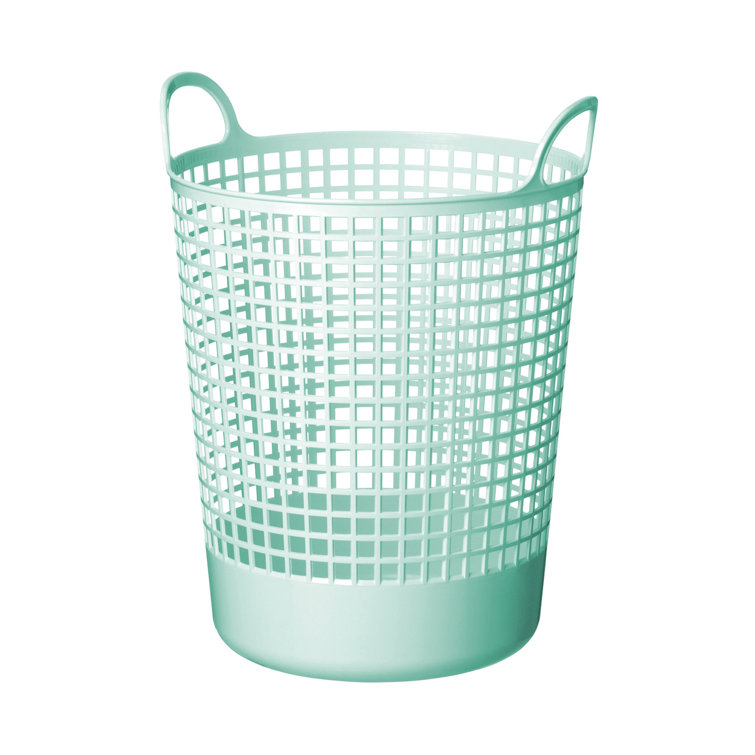 Mint Blue Round Plastic Laundry Basket with Handles