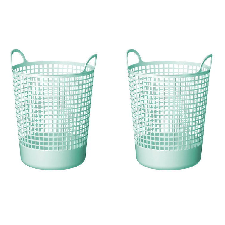 Mint Blue Round Plastic Laundry Basket with Handles