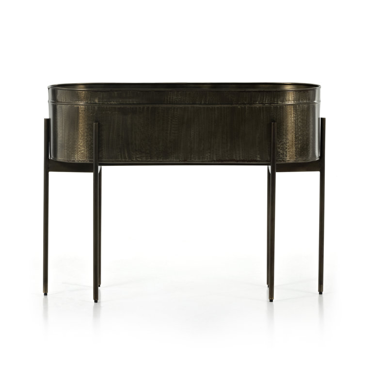 Weathered Brass Oval Iron Outdoor Planter with Stand