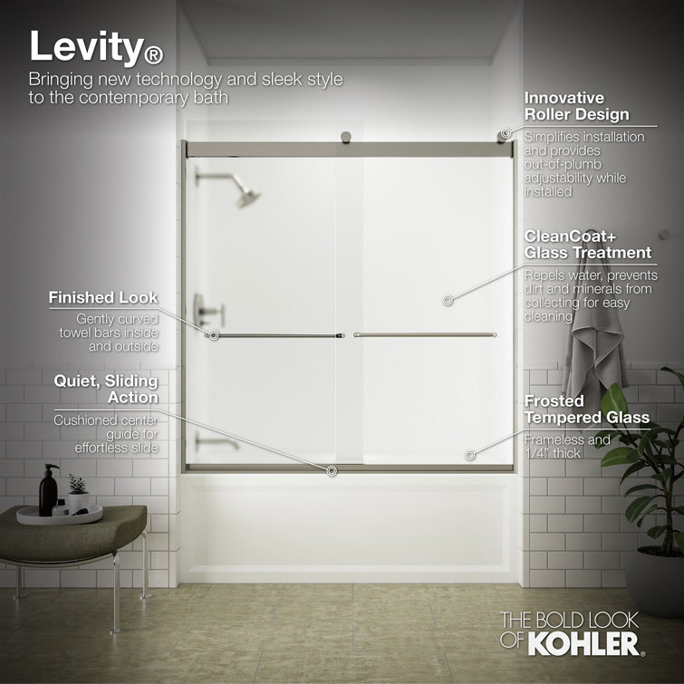 Levity 60" Frameless Clear Glass Sliding Bath Door in Matte Nickel