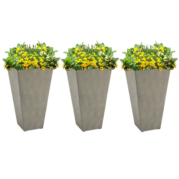Outsunny 28" Tall Gray Plastic Planters with Drainage Hole, Set of 3