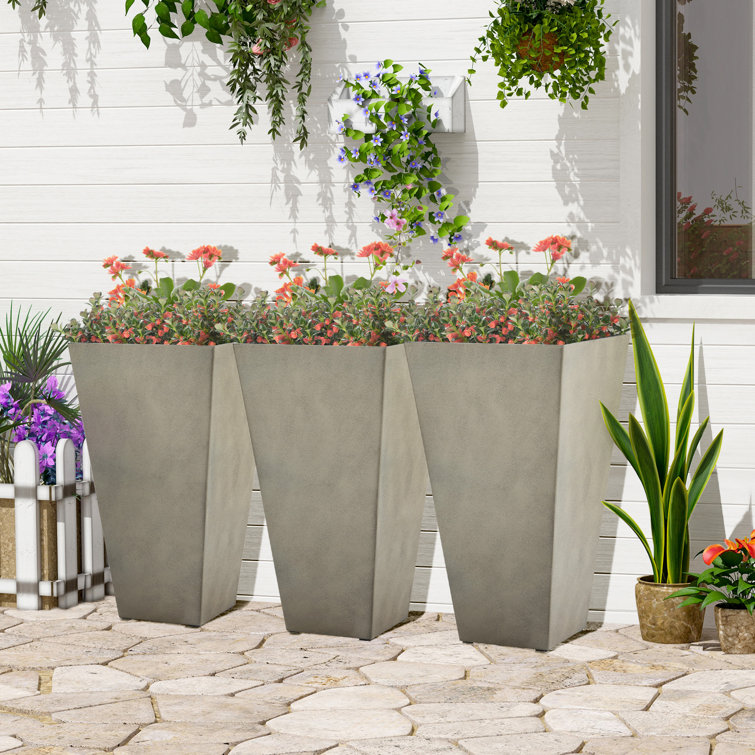 Outsunny 28" Tall Gray Plastic Planters with Drainage Hole, Set of 3