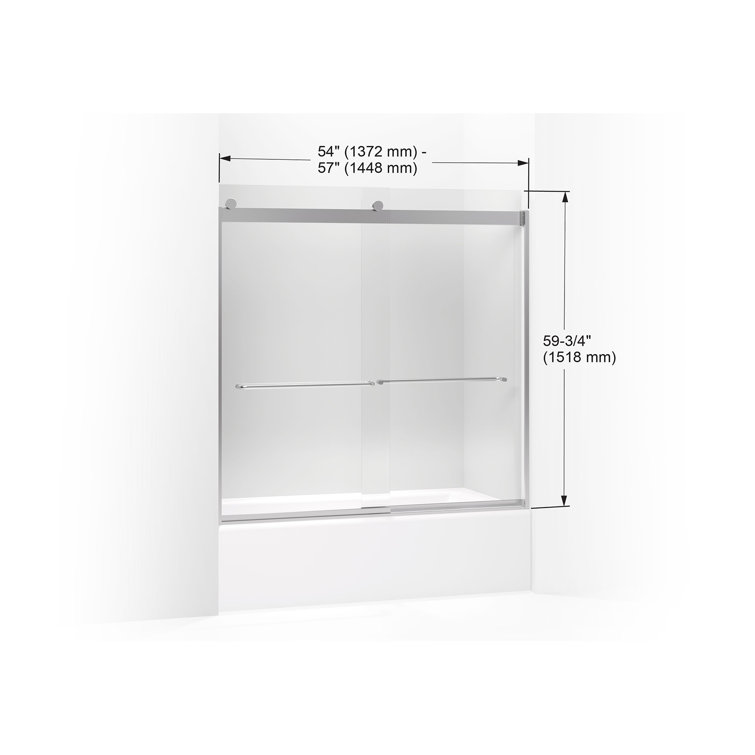 Levity 57" x 60" Silver Frameless Sliding Bath Door