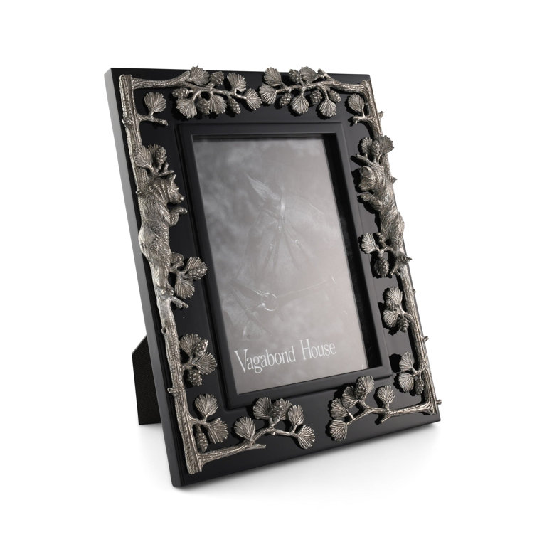 Black Lacquered 5x7 Picture Frame with Pewter Bear Design
