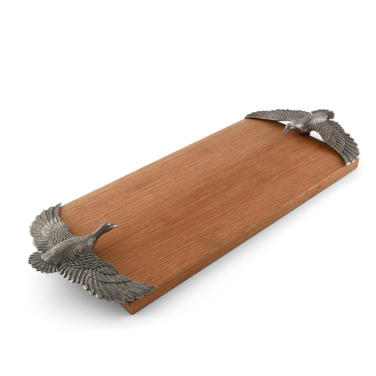 Solid Oak Rectangular Cheese Board with Pewter Handles