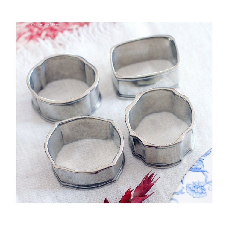 Classic Pewter Mismatched Napkin Ring Set of 4