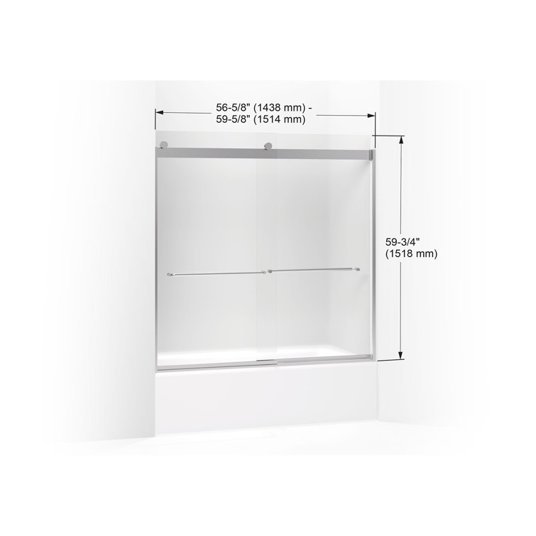 Bright Silver Frosted Glass Sliding Bath Door