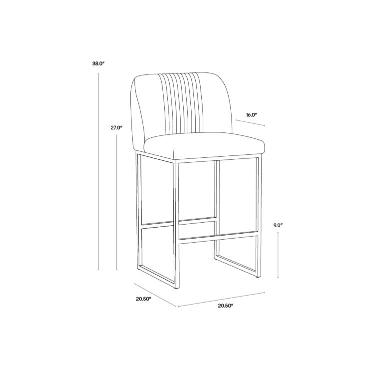 White Polo Club Muslin Counter Stool with Brass Legs