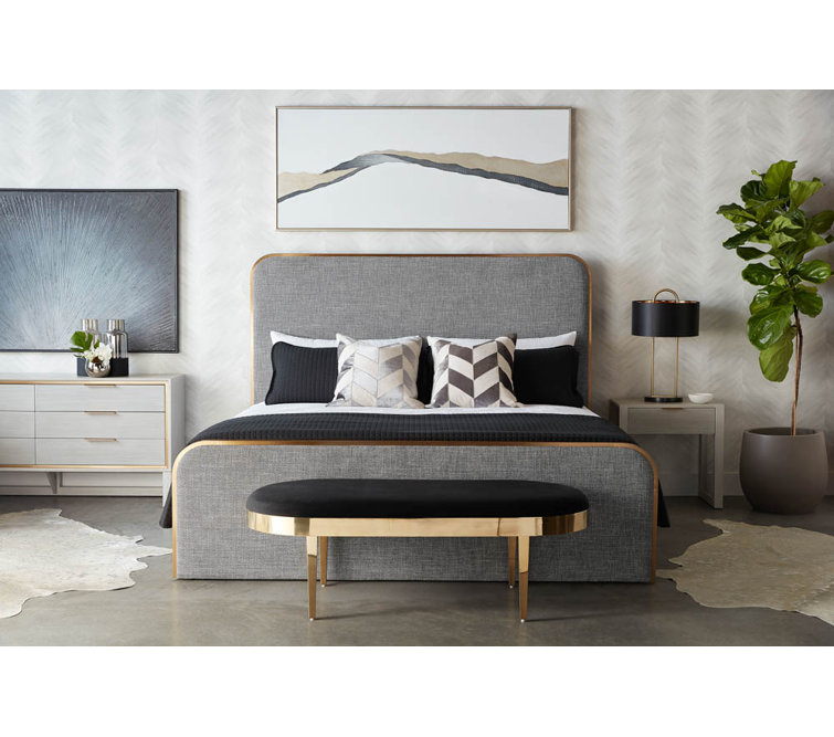 Sunpan Modern Black Sky Velvet 54'' Oval Bench with Brushed Gold Frame