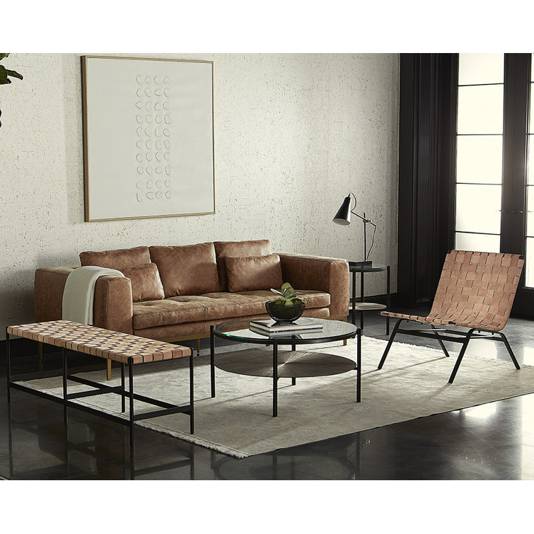 Omari Tan Leather and Black Iron Bench