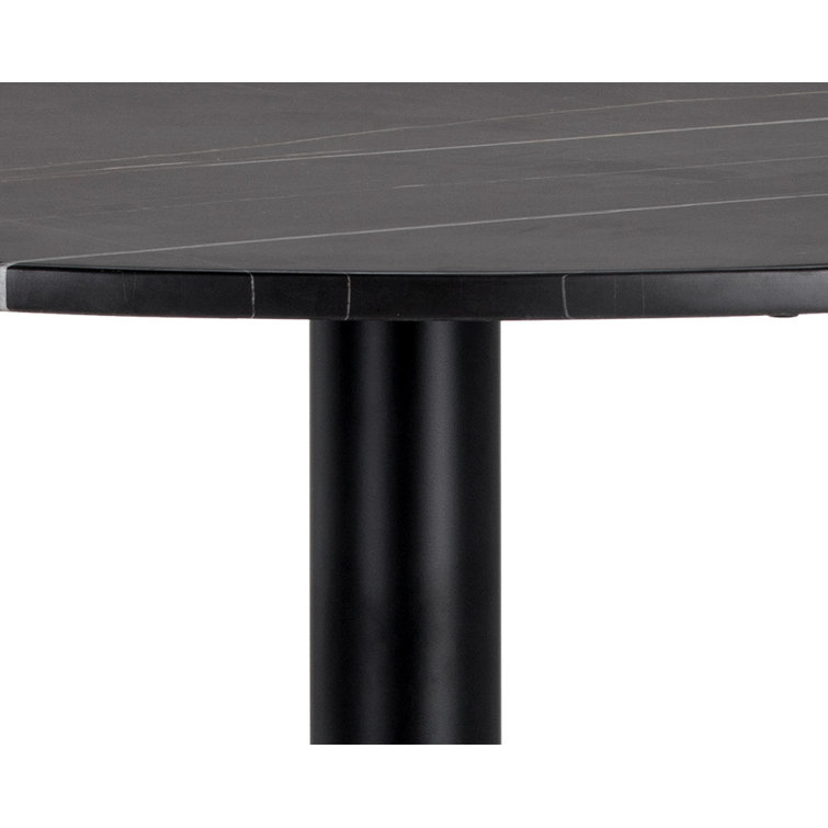 Round Black Marble Bar Height Dining Table with Gold Base