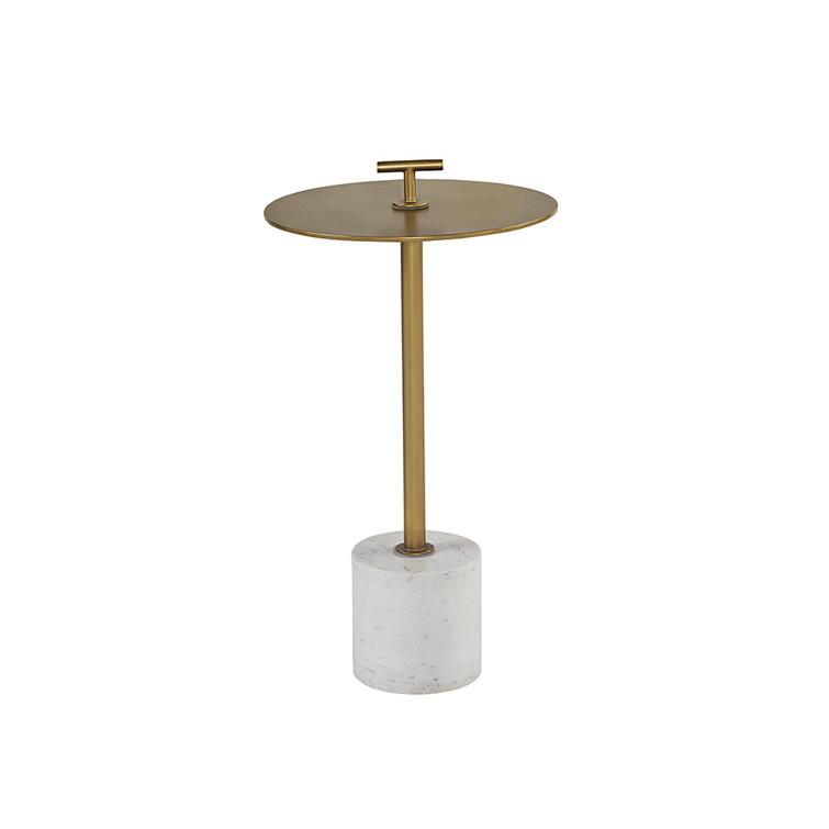 Round Gold Metal and Marble Side Table