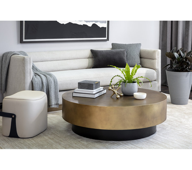 Contemporary Bernaby 43.5" Round Metal Coffee Table in Brown/Gold