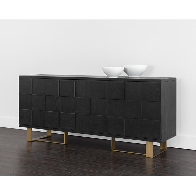 Lars Smoked Acacia Wood 79'' Sideboard with Antique Brass Frame