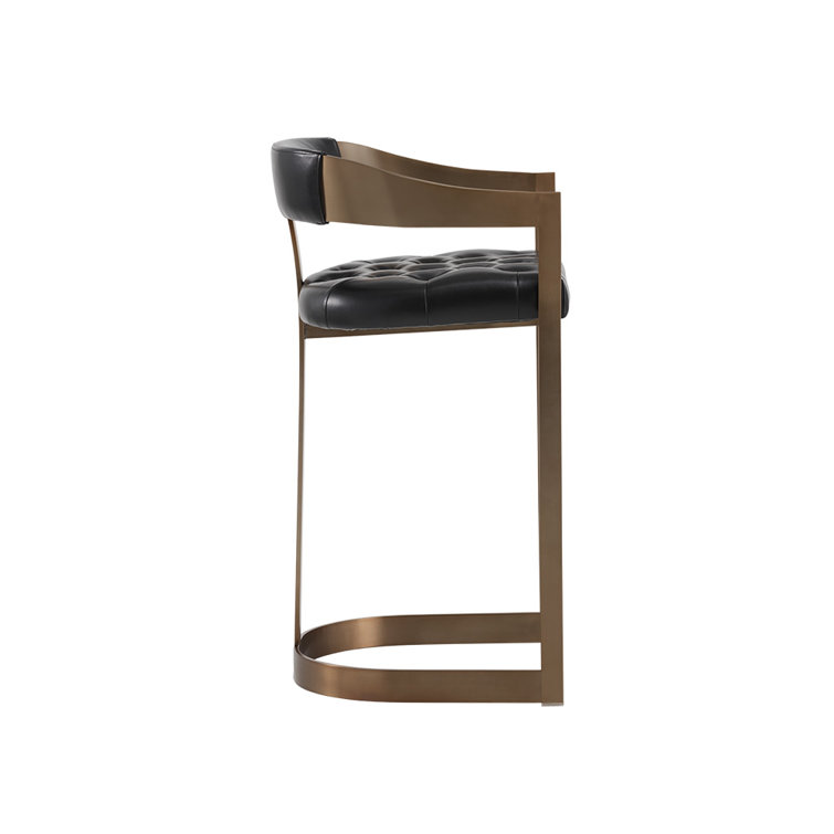 Beaumont 26" Cantina Black Leather Bar Stool with Antique Brass Base