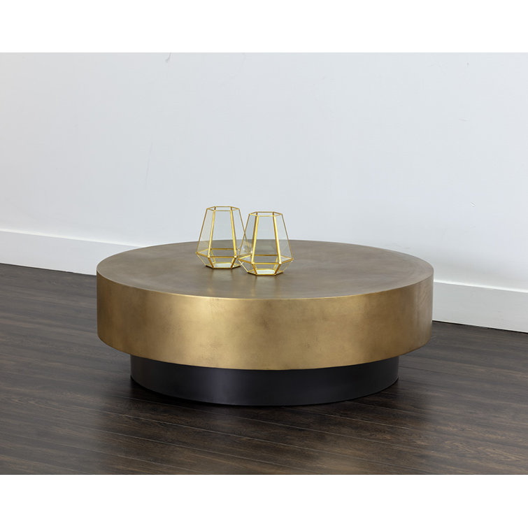 Contemporary Bernaby 43.5" Round Metal Coffee Table in Brown/Gold