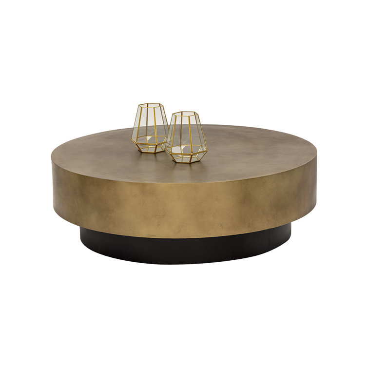 Contemporary Bernaby 43.5" Round Metal Coffee Table in Brown/Gold