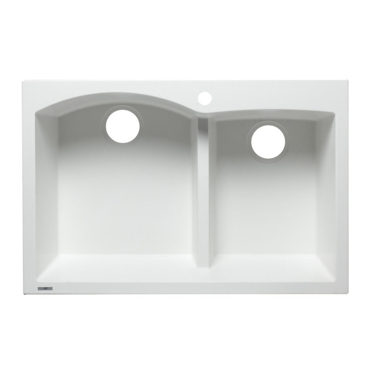 White Granite Composite 33'' Double Bowl Drop-In Kitchen Sink