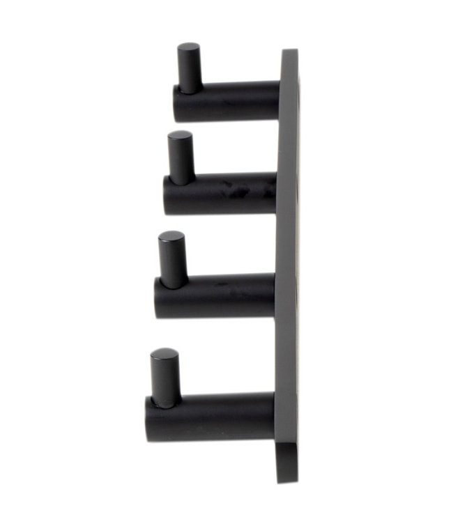 Black Matte Wall-Mounted 4 Prong Brass Hook Rack