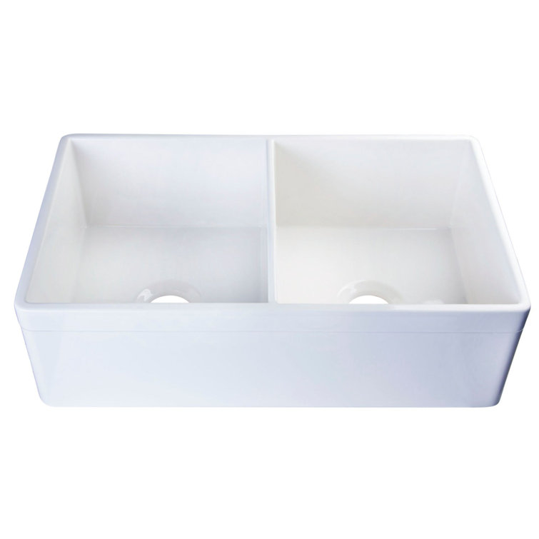 32'' White Double Bowl Fireclay Farmhouse Kitchen Sink