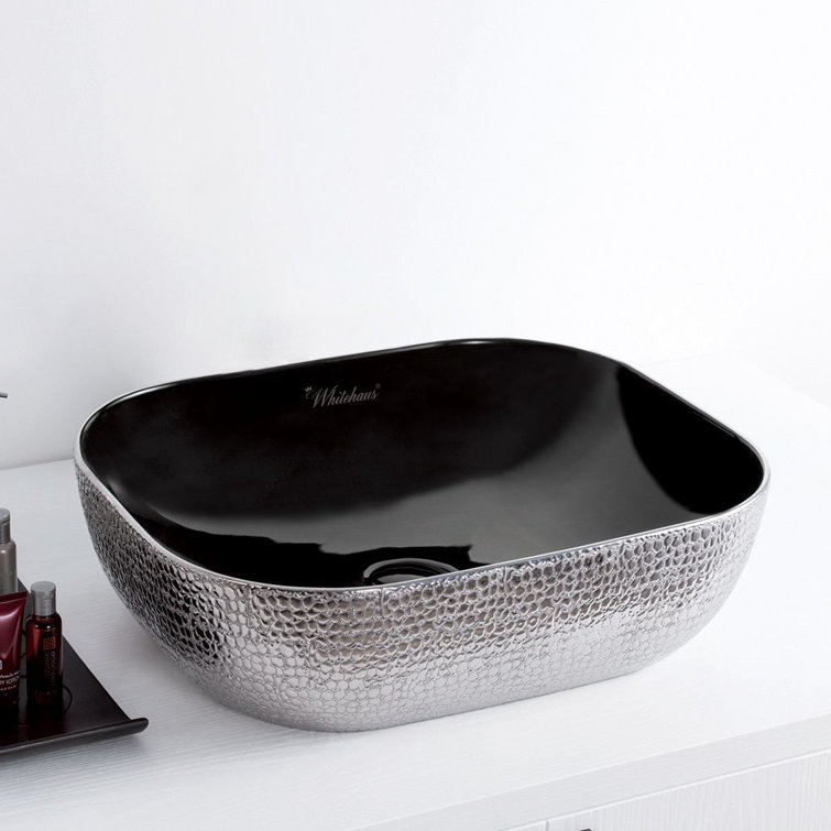 Isabella Plus Rectangular Black and Silver Ceramic Above-Counter Sink
