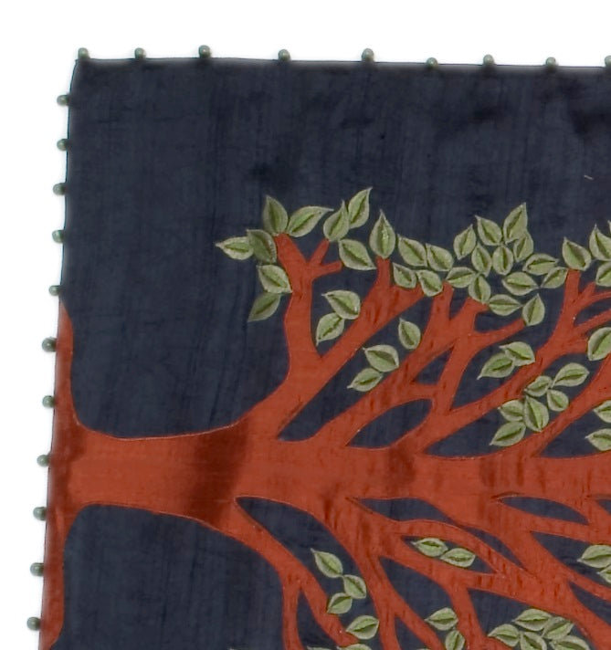 Navy Silk Embroidered Handcrafted Table Runner
