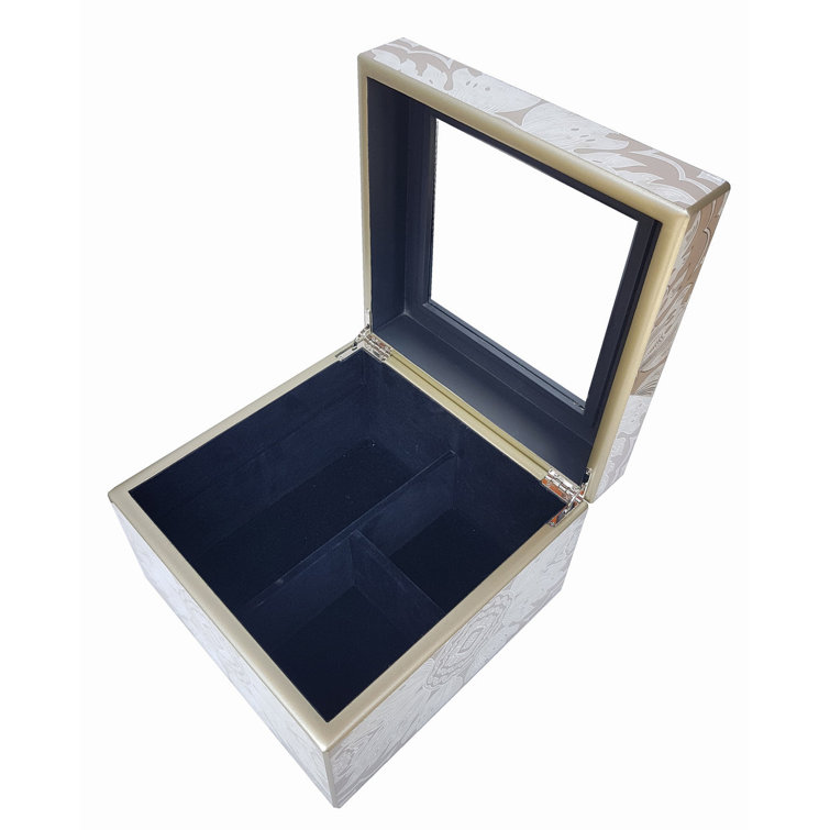 Handmade Sand and Silver Reverse Painted Mirror Jewelry Box