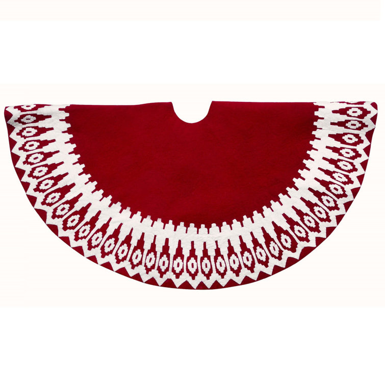 Handmade Red and Cream Wool Felt Christmas Tree Skirt
