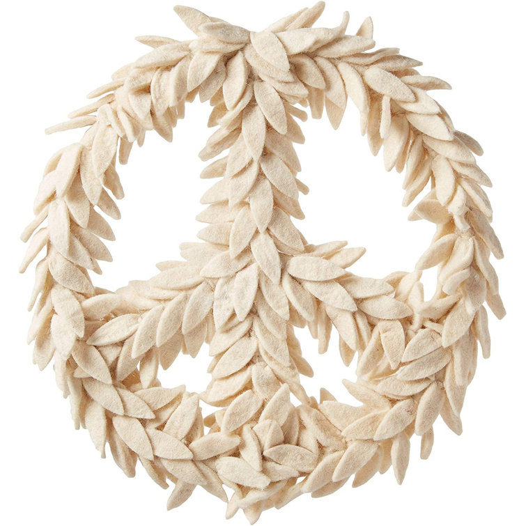 Cream 14" Wool Peace Sign Wreath