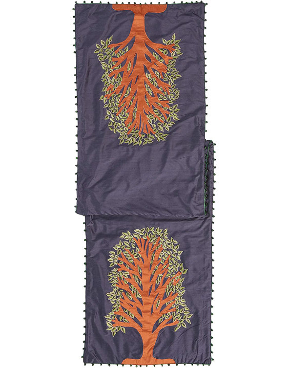 Navy Silk Embroidered Handcrafted Table Runner